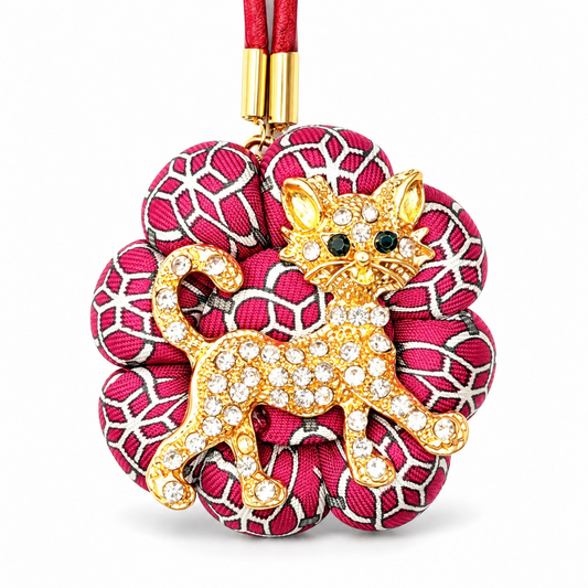 Stirrup Print Kitten Vintage Silk Necktie Bag Charm