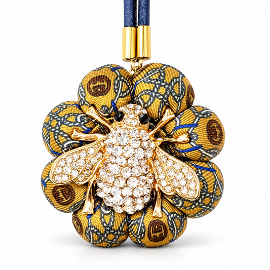 GG Coffee Rope Bumblebee Vintage Silk Necktie Bag Charm