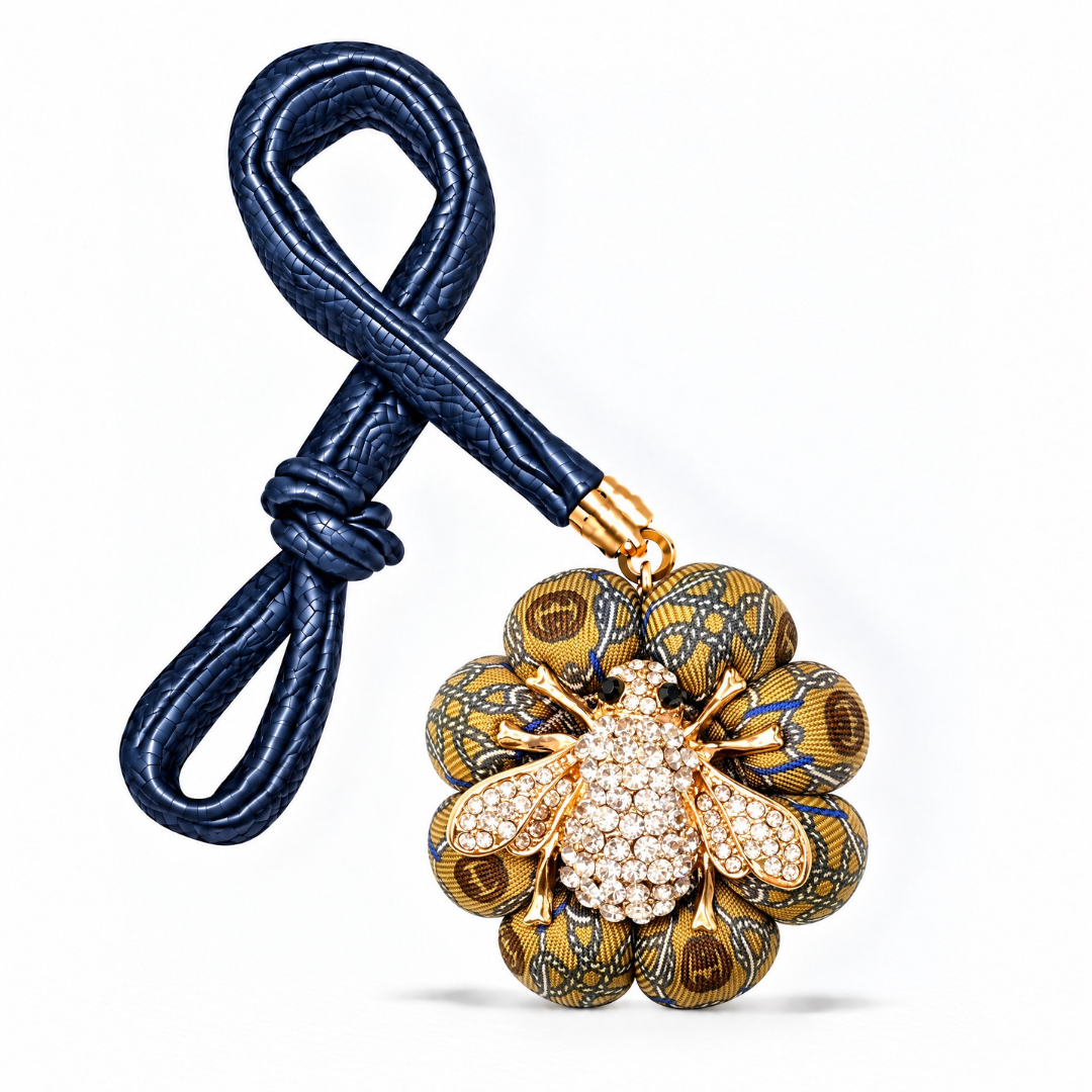 GG Coffee Rope Bumblebee Vintage Silk Necktie Bag Charm