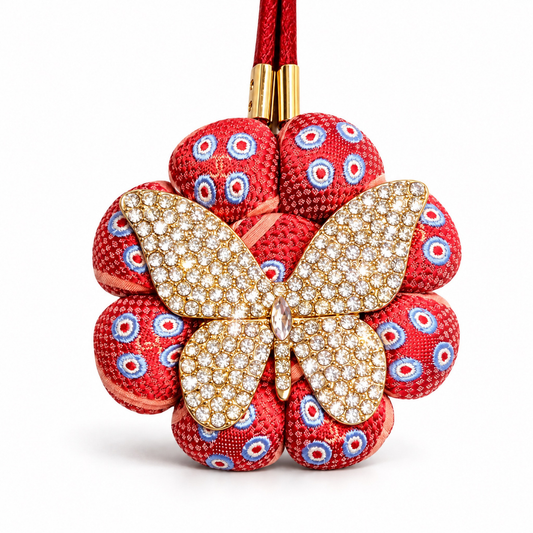 CC Coral Red Grenadine Butterfly Vintage Silk Necktie Bag Charm