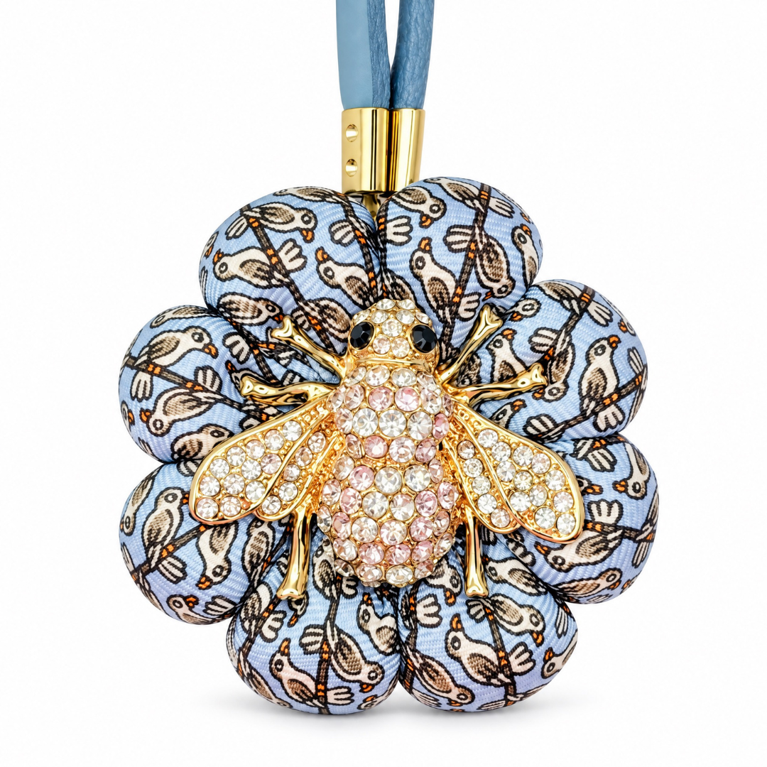 Bird Print Bumblebee Vintage Silk Necktie Bag Charm