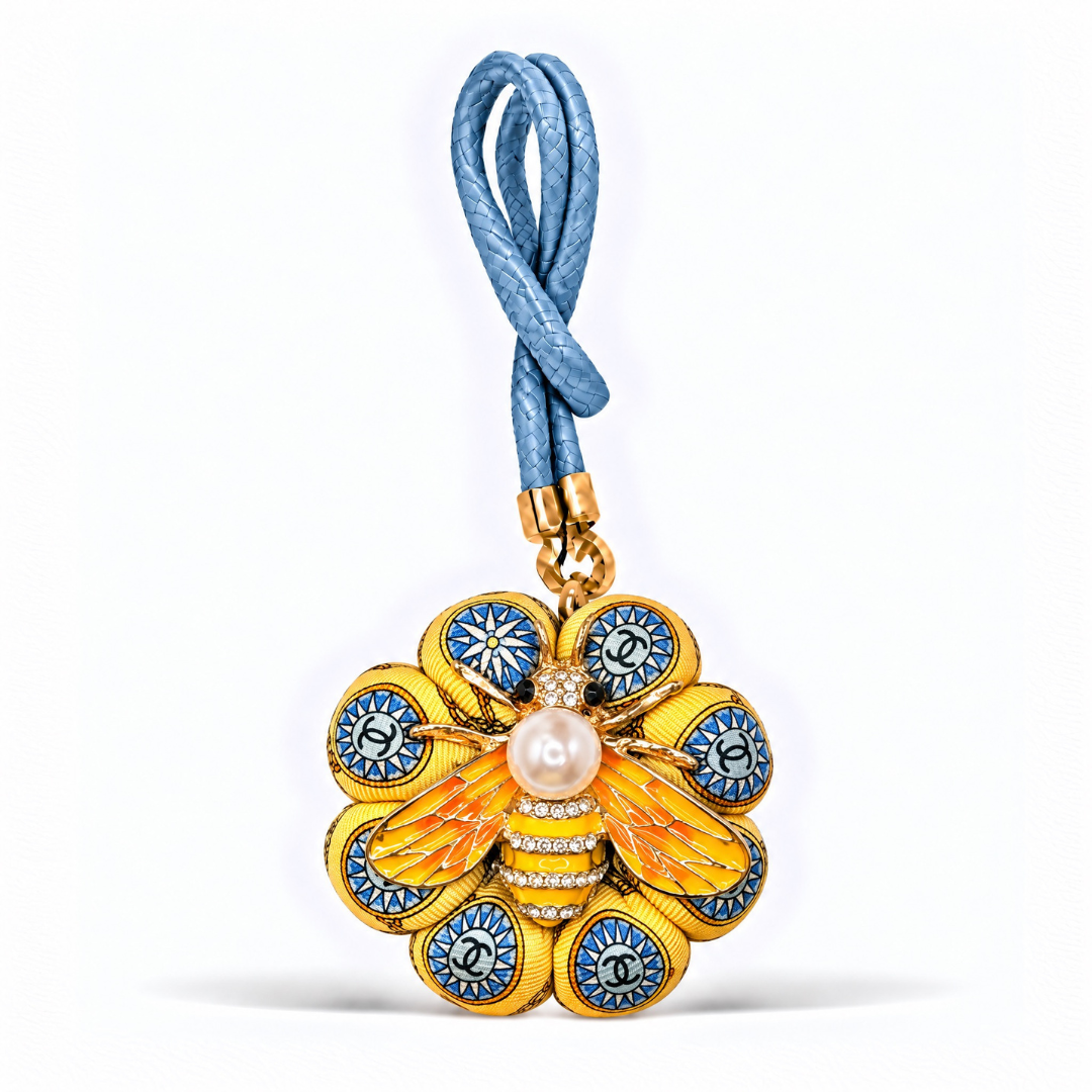 CC Compass Bumblebee Vintage Silk Necktie Bag Charm