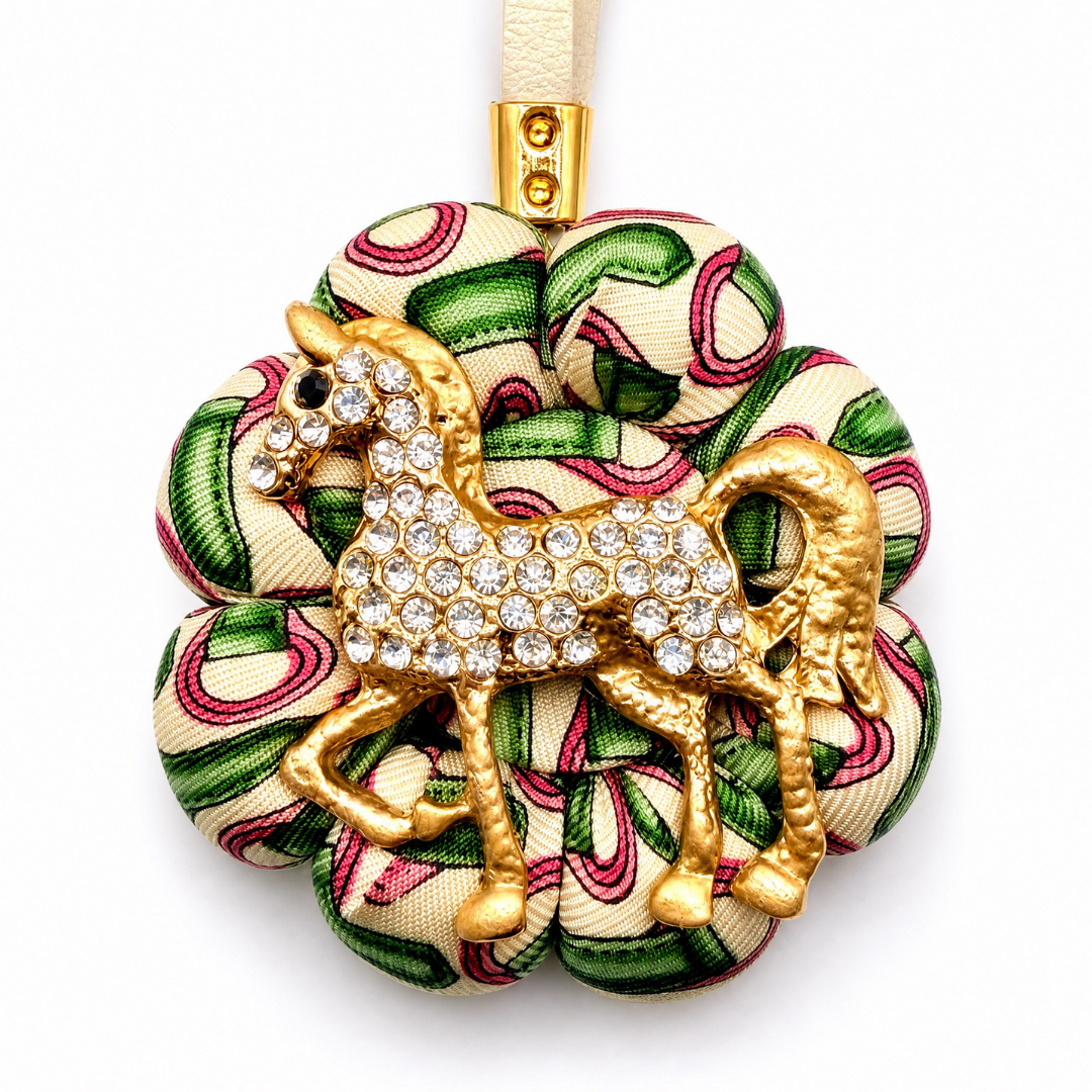 Belt Print Vintage Silk Necktie Bag Charm