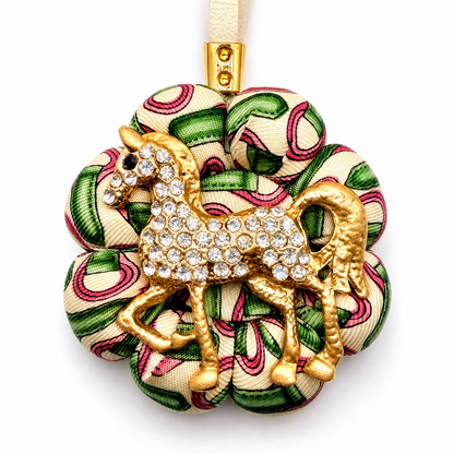 Belt Print Vintage Silk Necktie Bag Charm