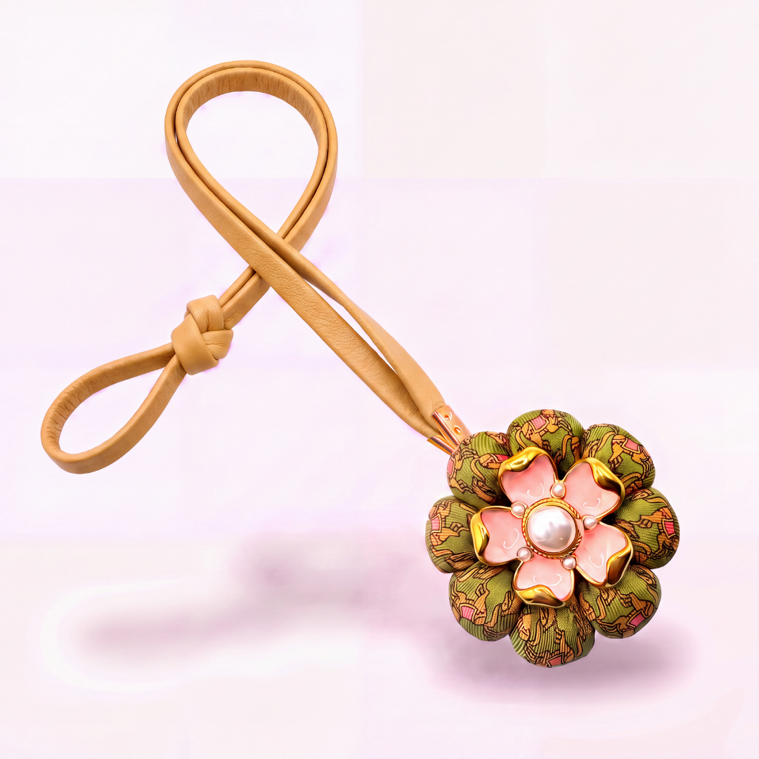 Equestrian Print Vintage Silk Necktie Bag Charm