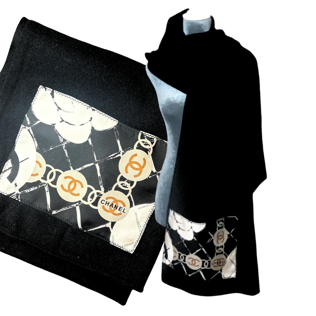 Chanel CC Camellia Silk Scarf & Cashmere Shawl at Vintage Luxe Up