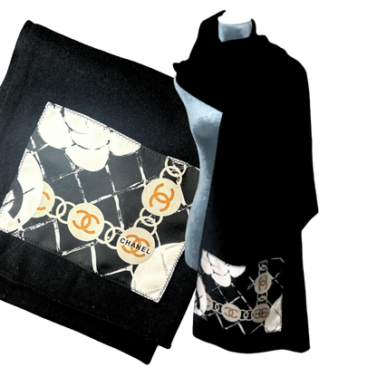 Chanel CC Camellia Silk Scarf & Cashmere Shawl at Vintage Luxe Up