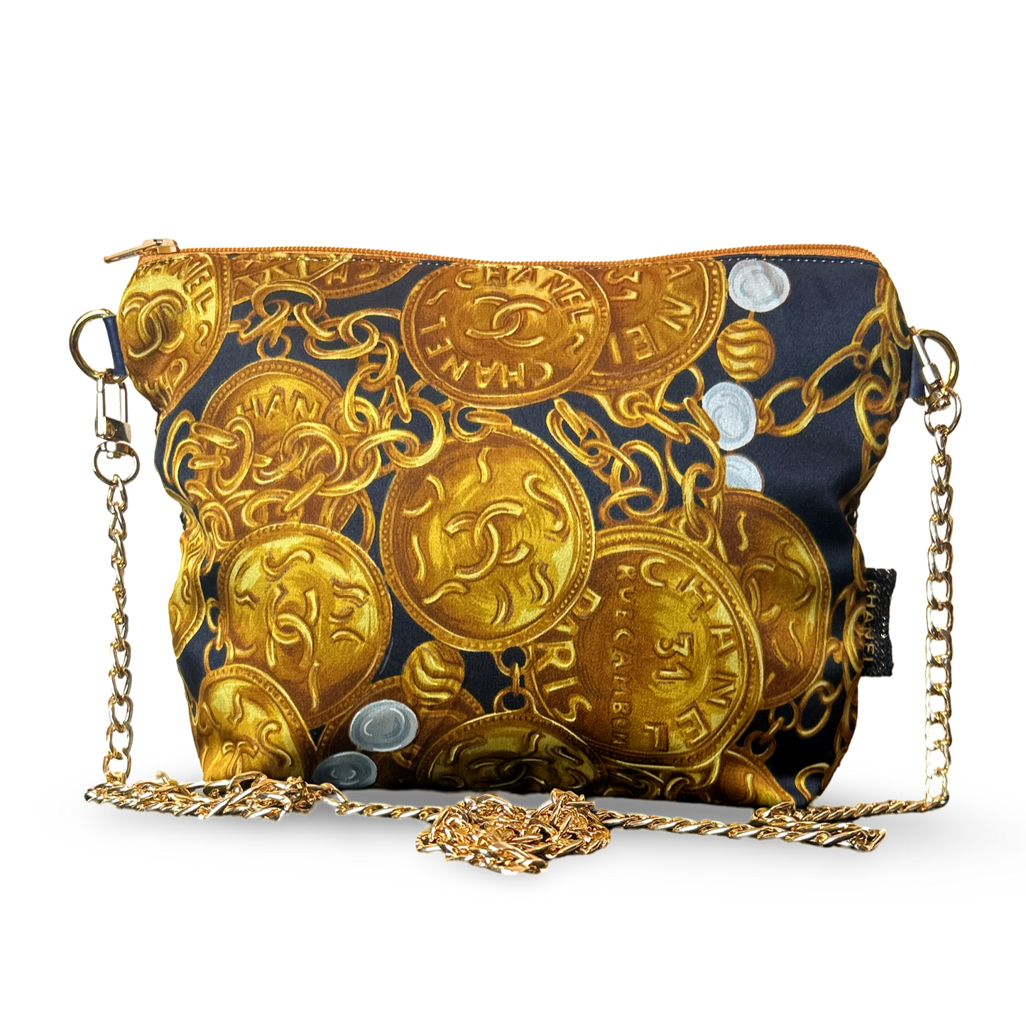 Chanel CC Logo Gold Coins Noir Vintage Scarf Crossbody Bag