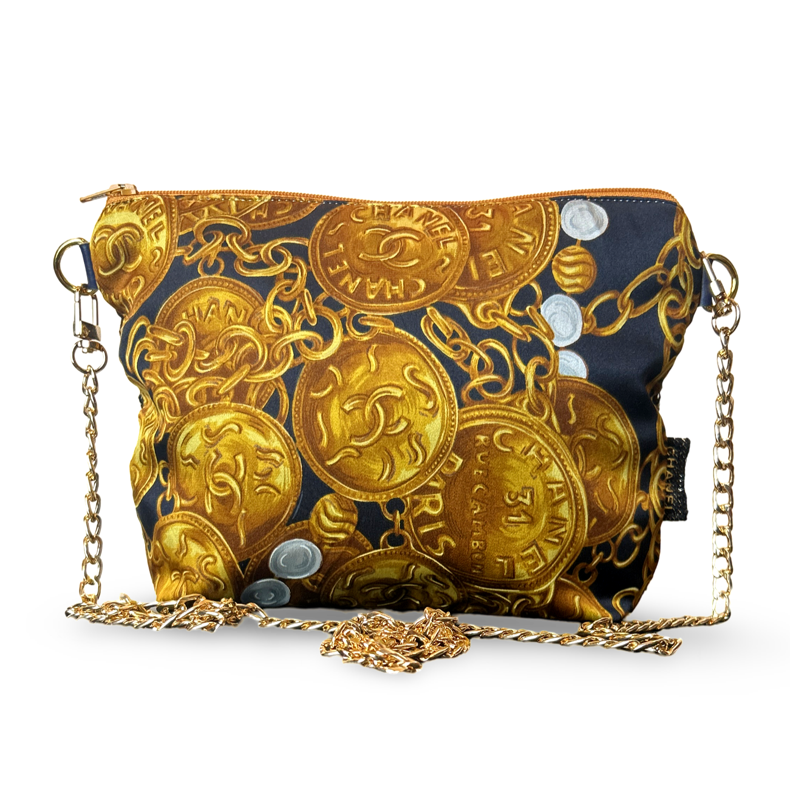 Chanel CC Logo Gold Coins Noir Vintage Scarf Crossbody Bag