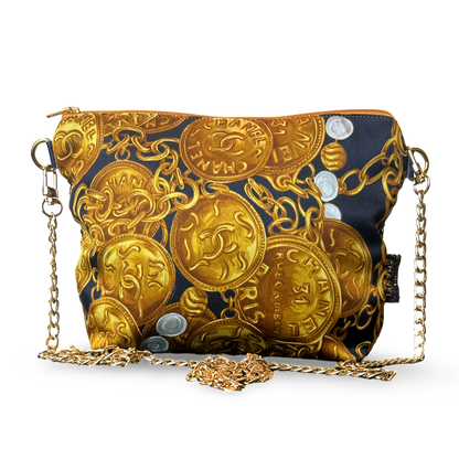 Chanel CC Logo Gold Coins Noir Vintage Scarf Crossbody Bag