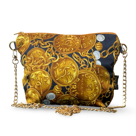 Chanel CC Logo Gold Coins Noir Vintage Scarf Crossbody Bag