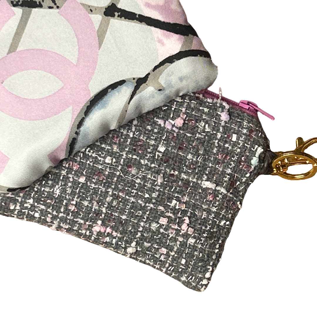 CC Logo Camellia Pink Vintage Silk Scarf Coffee Run Keychain Bag
