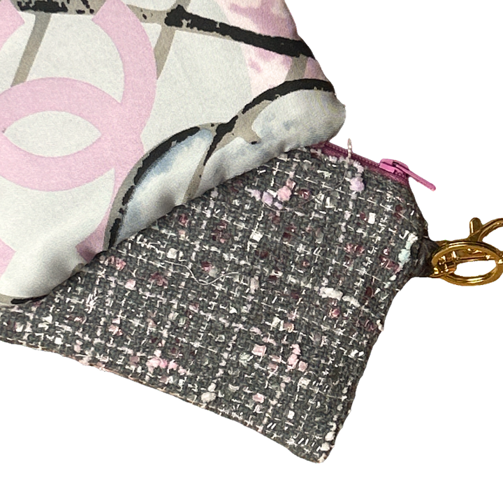 CC Logo Camellia Pink Vintage Silk Scarf Coffee Run Keychain Bag