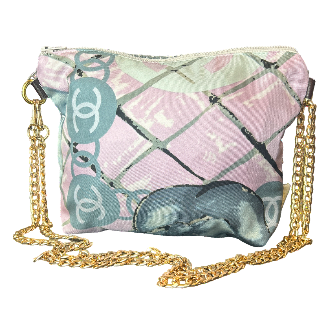 Chanel CC Logo Camellia Pink Vintage Scarf Crossbody Bag