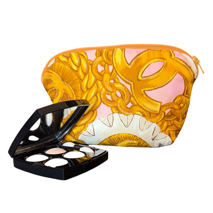 CC Buttons Pink Vintage Silk Scarf Beauty Bag