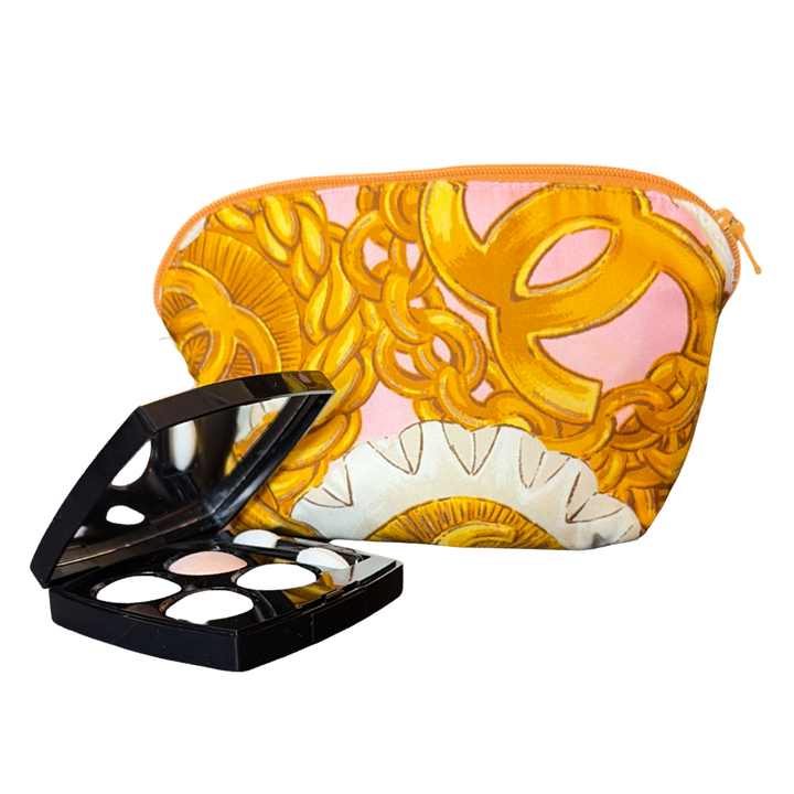 CC Buttons Pink Vintage Silk Scarf Beauty Bag