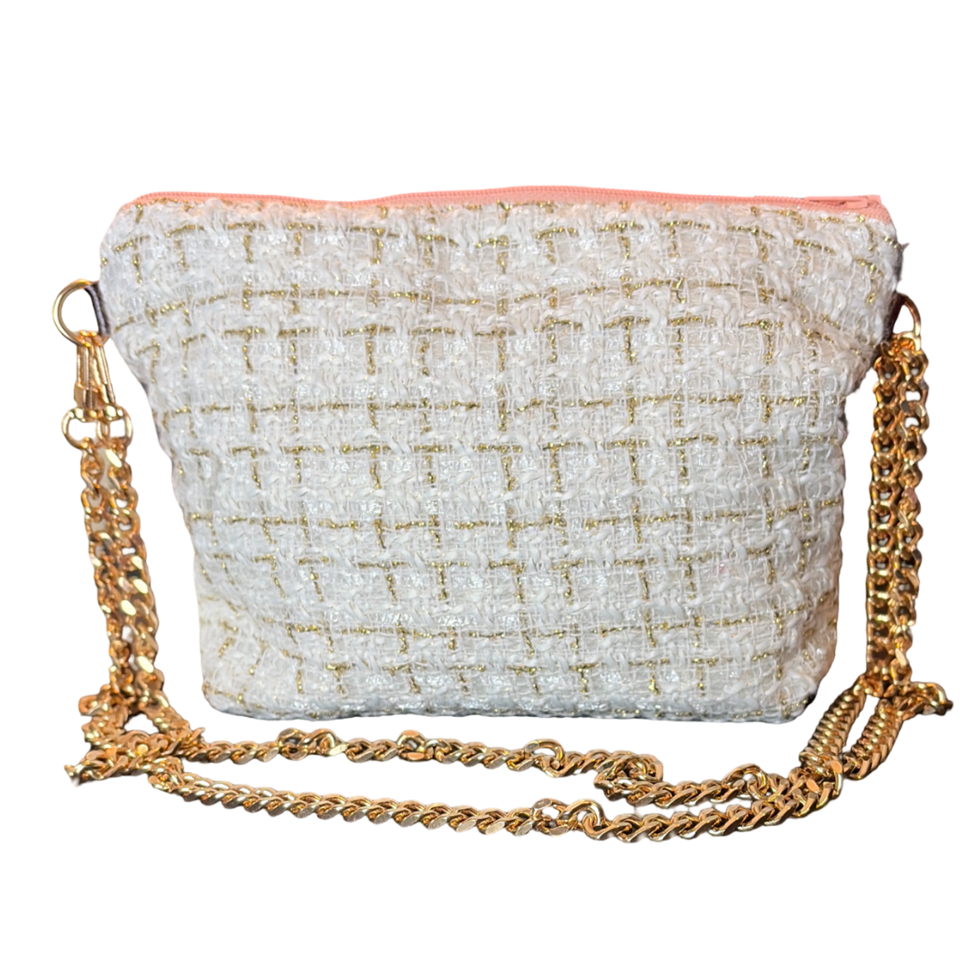 CC Buttons Pink Vintage Scarf Crossbody Bag