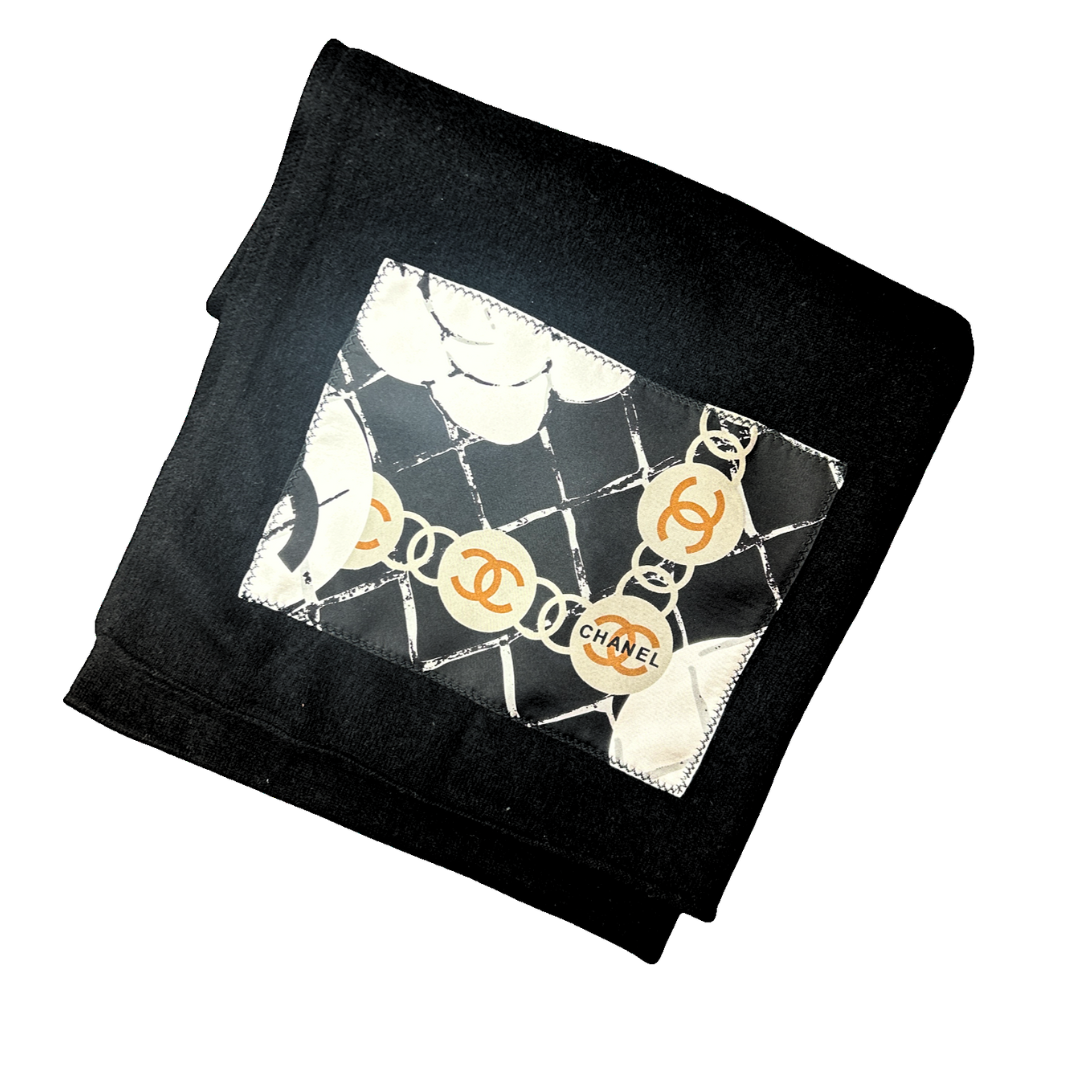 Chanel CC Camellia Silk Scarf & Cashmere Shawl at Vintage Luxe Up