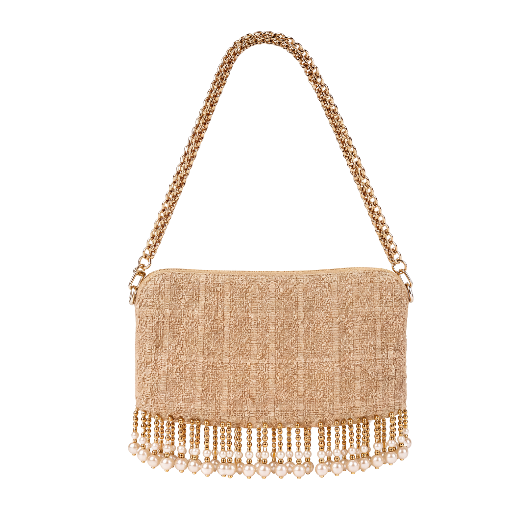 CC Gold Coins Vintage Scarf Crossbody Bag with Fringe