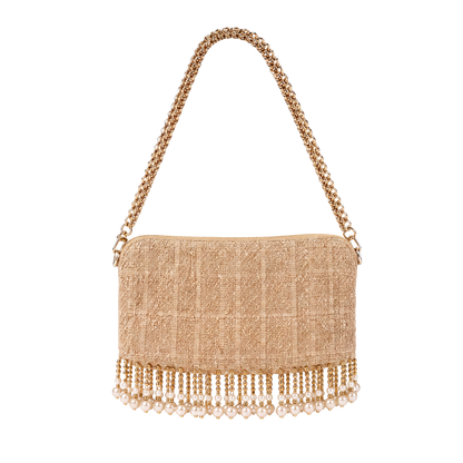 CC Gold Coins Vintage Scarf Crossbody Bag with Fringe