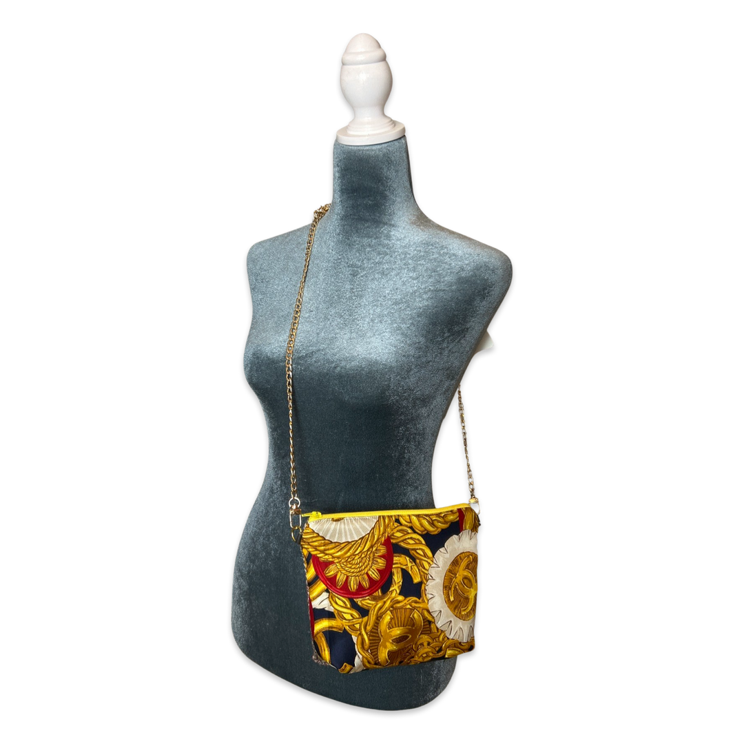 Chanel Gold Buttons Vintage Silk Scarf Crossbody Bag