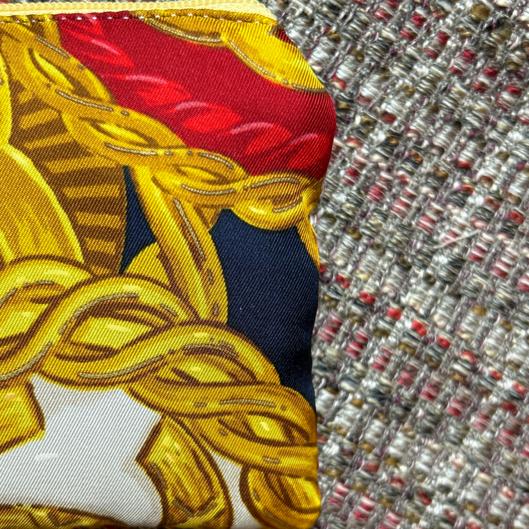 Gold Buttons Vintage Silk Scarf Wristlet Bag