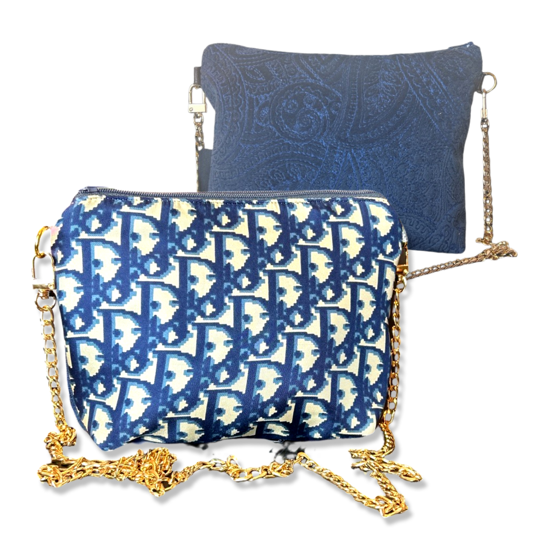 Trotter Blue Vintage Silk Scarf Crossbody Bag
