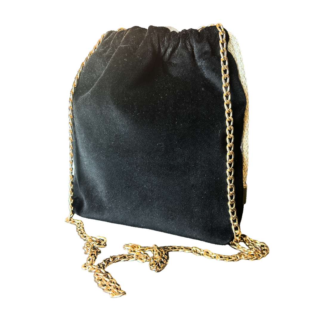 Trotter Noir Vintage Scarf Drawstring Crossbody Bag