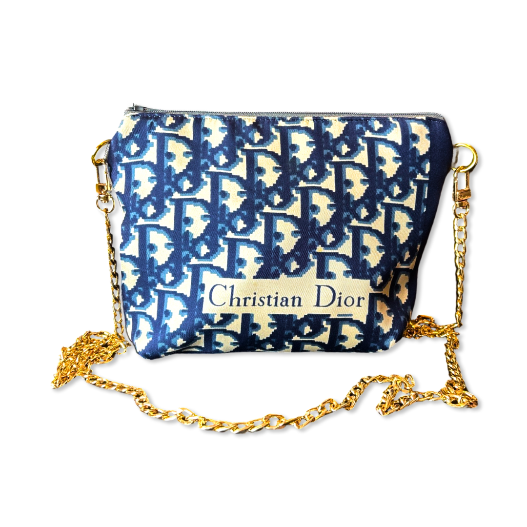 Vintage Dior Crossbody Bag Trotter Blue & White Vintage Silk Scarf Crossbody Bag at Vintage Luxe Up