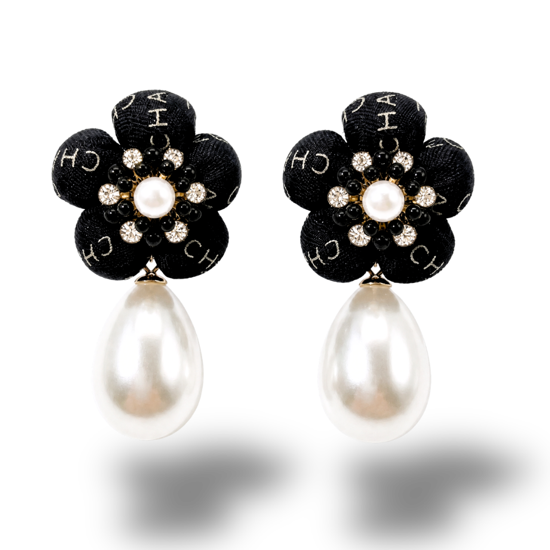 Logo Trellis Noir Vintage Silk Necktie Drop Earrings