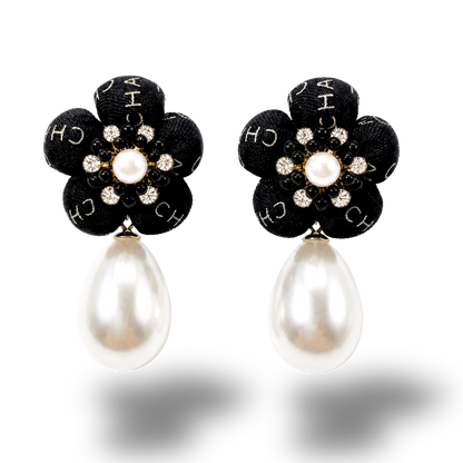 Logo Trellis Noir Vintage Silk Necktie Drop Earrings