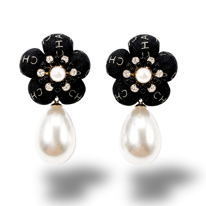 Logo Trellis Noir Vintage Silk Necktie Drop Earrings