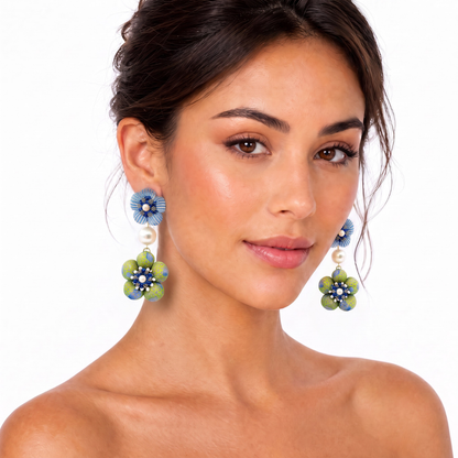Ladybug Print Vintage Silk Necktie Chandelier Earrings