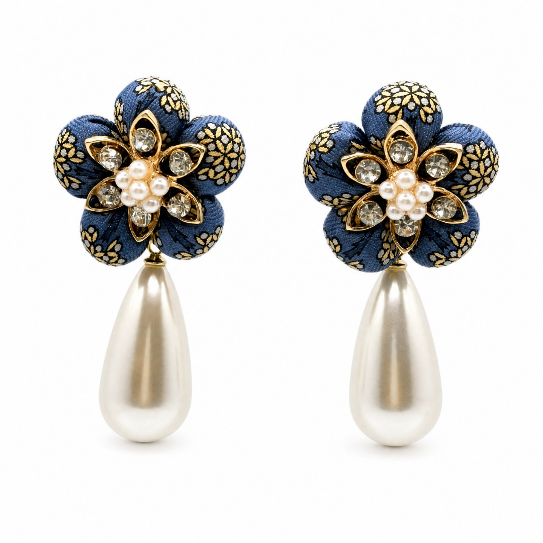 Arbre Print Vintage Silk Necktie Drop Earrings