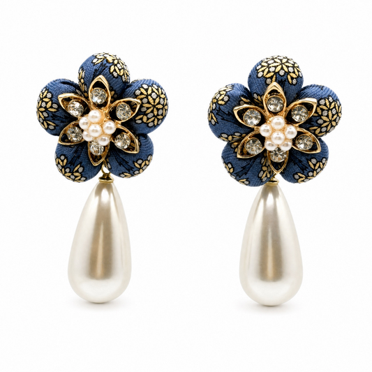 Arbre Print Vintage Silk Necktie Drop Earrings