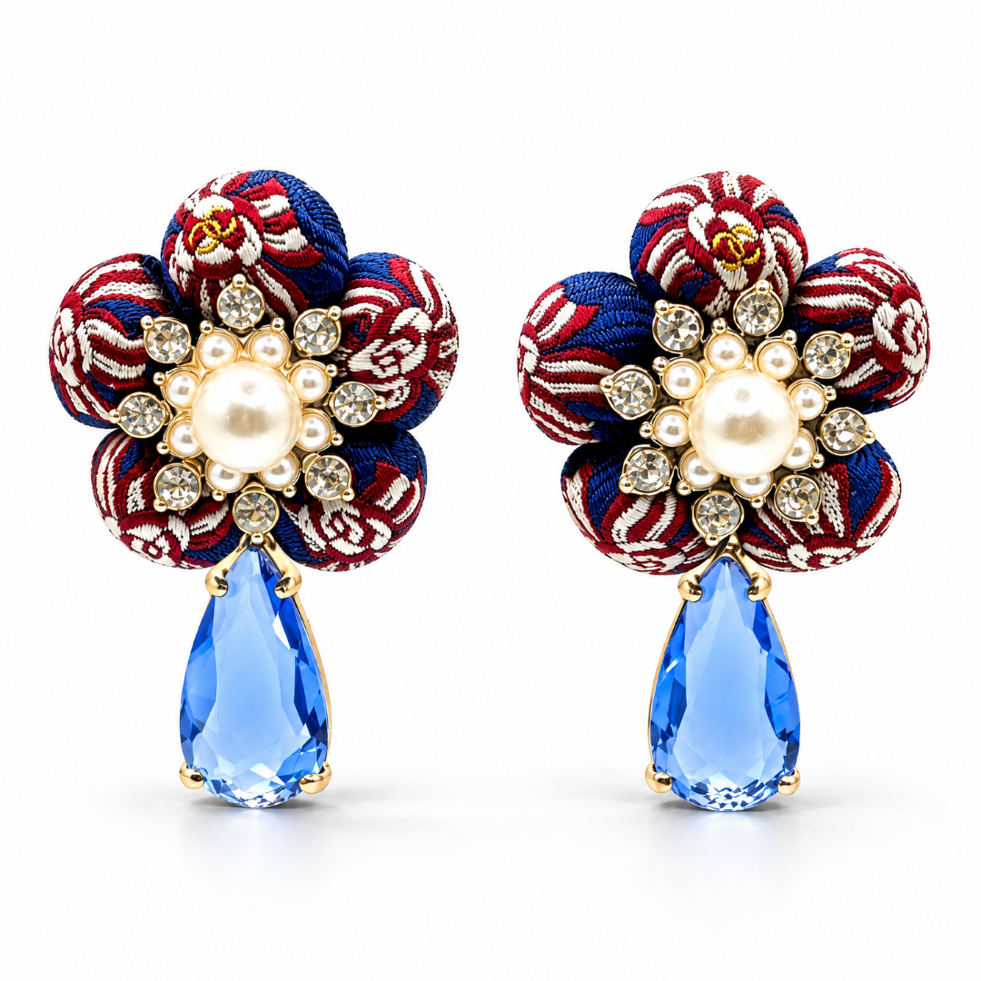 CC Ribbon Vintage Silk Necktie Drop Earrings
