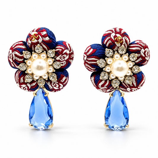 CC Ribbon Vintage Silk Necktie Drop Earrings