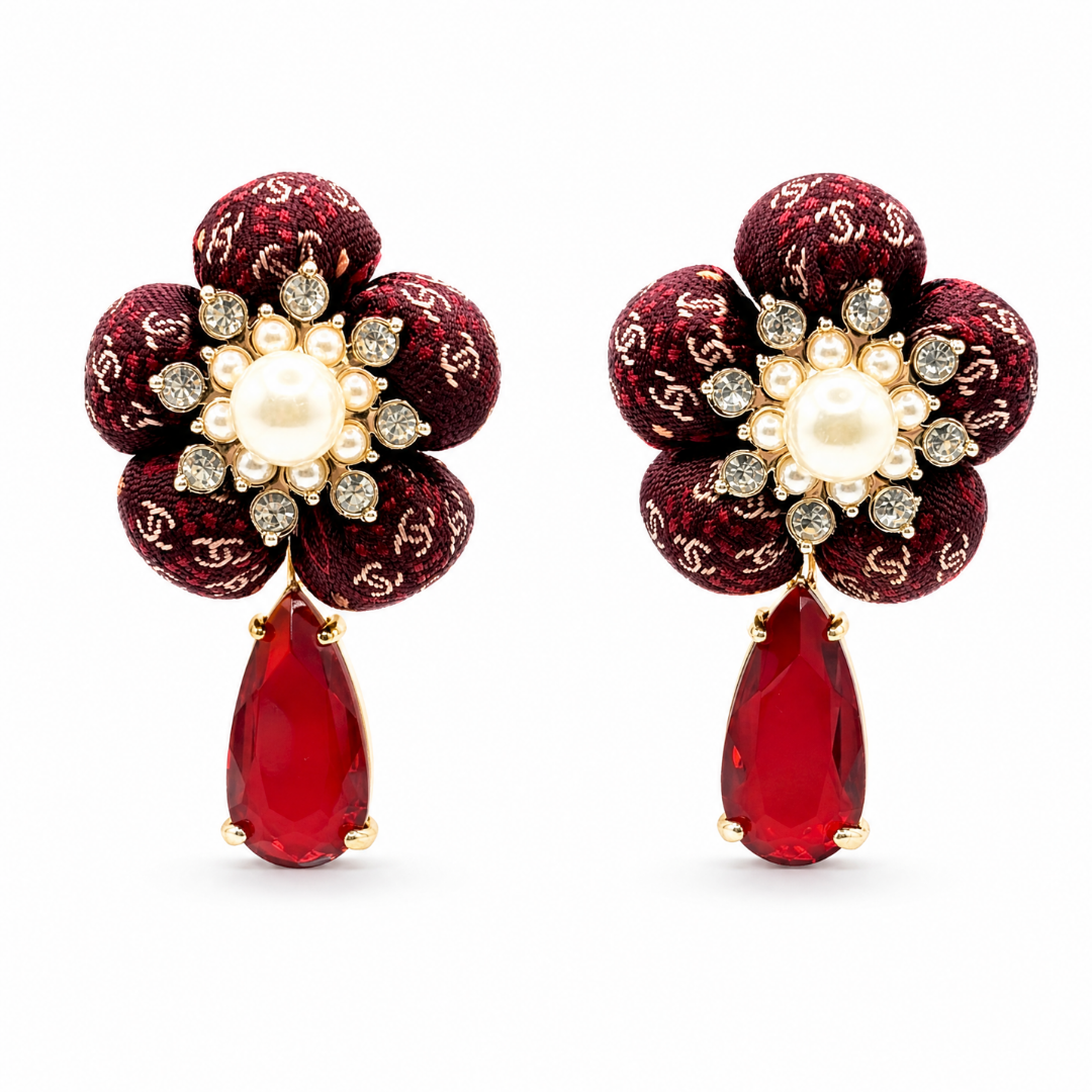 CC Merlot Vintage Silk Necktie Drop Earrings