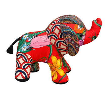 Red Floral Vintage Silk Scarf Lucky Elephant