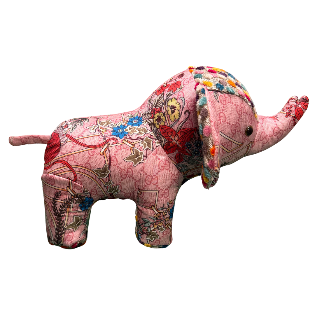 GG Floral Lattice Pink Vintage Silk Scarf Lucky Elephant