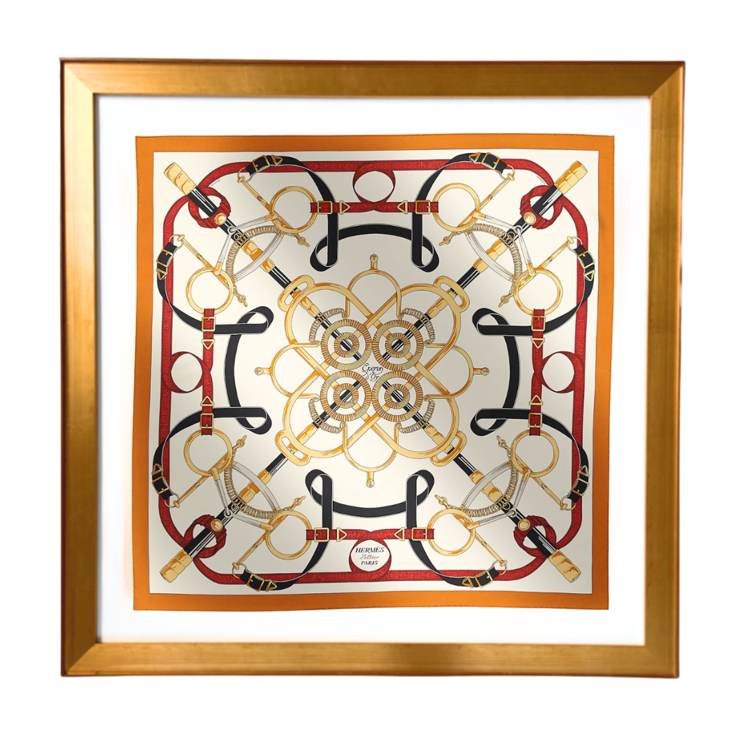 Hermes Eperon d'Or Forever Scarf | Framed Hermes Scarf exclusively at Vintage Luxe Up