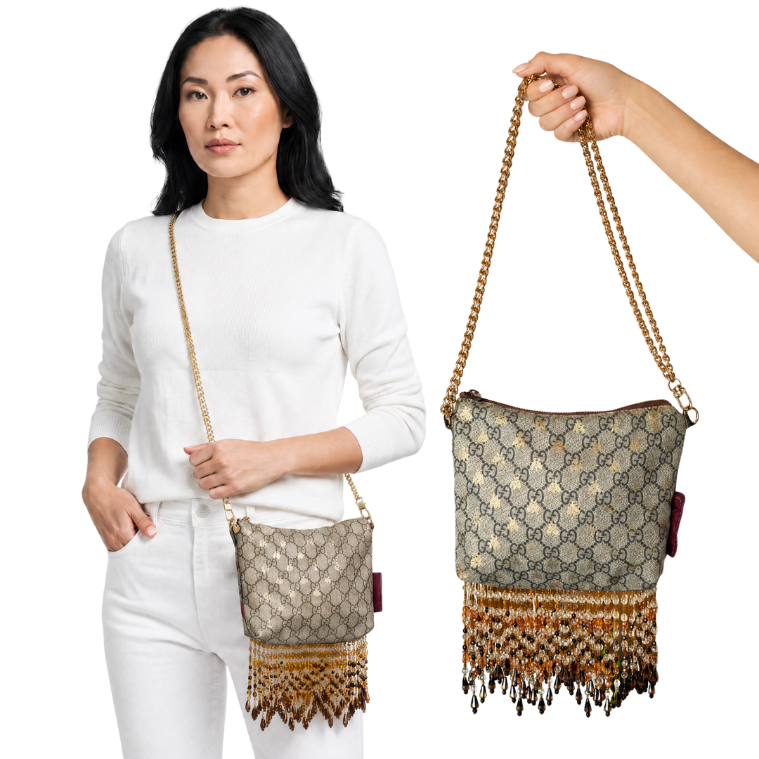 Gucci GG Logo Bees Vintage Silk Crossbody Bag | Vintage Luxe Up