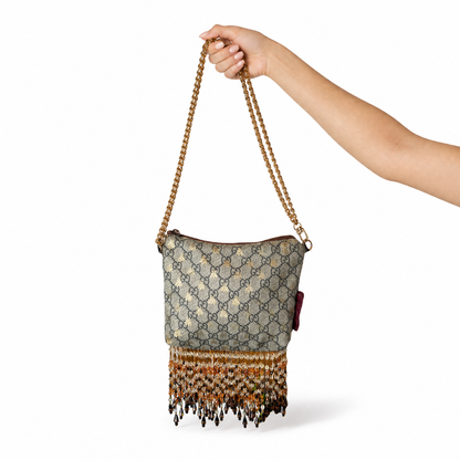 Gucci GG Logo Bees Vintage Silk Crossbody Bag | Vintage Luxe Up