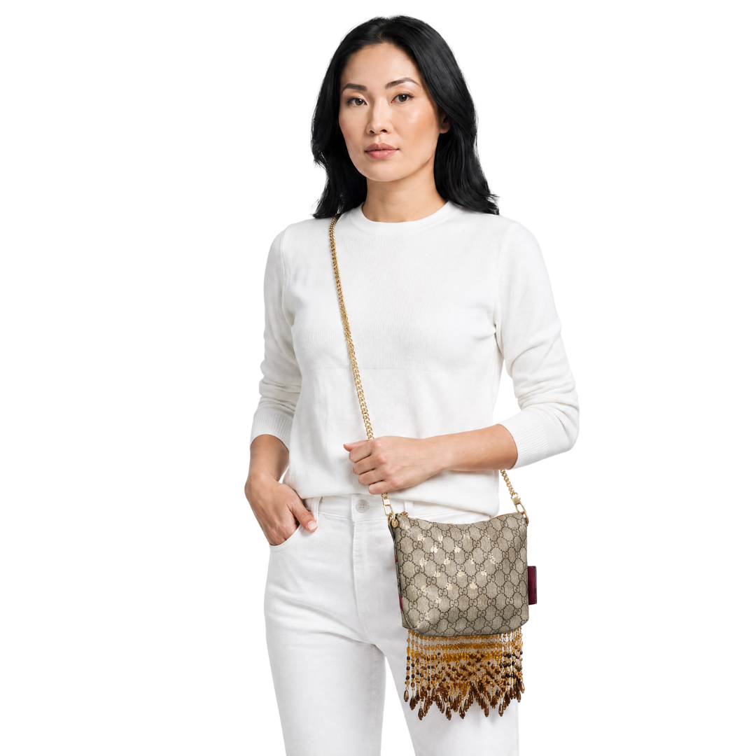 Gucci GG Logo Bees Vintage Silk Crossbody Bag | Vintage Luxe Up
