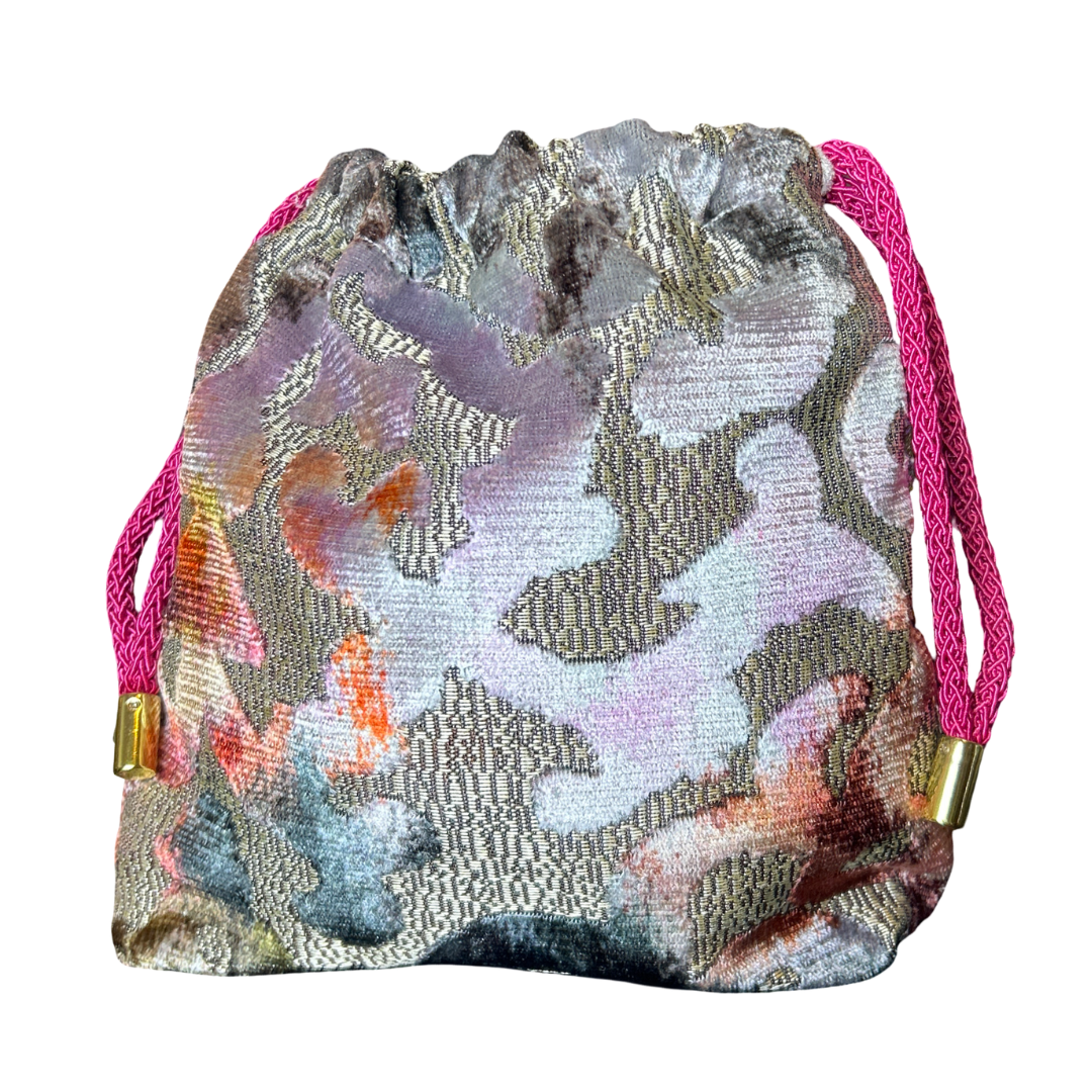 Farfalle Blue Vintage Scarf Drawstring Crossbody Bag