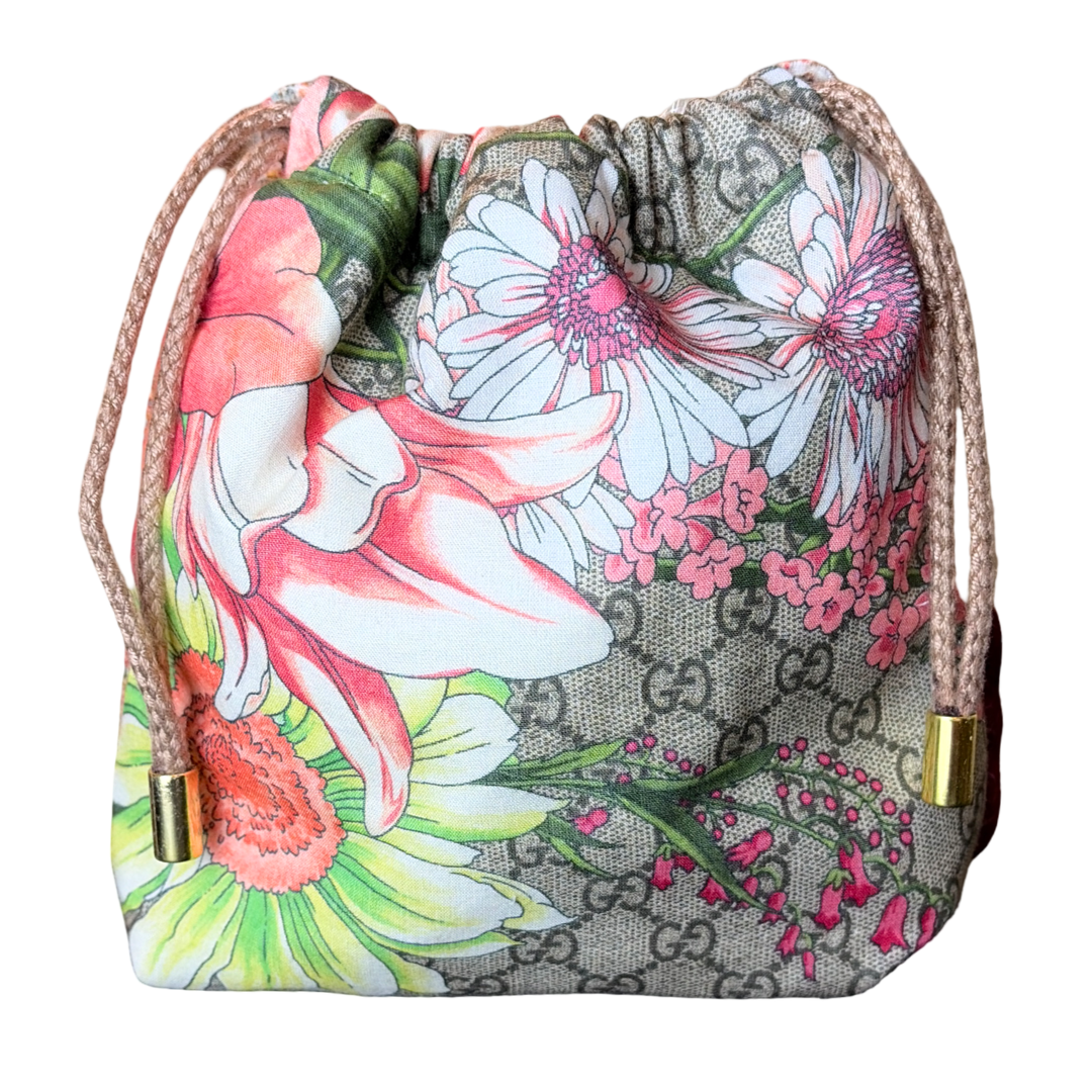 GG Bouquet Vintage Silk Scarf Drawstring Crossbody Bag