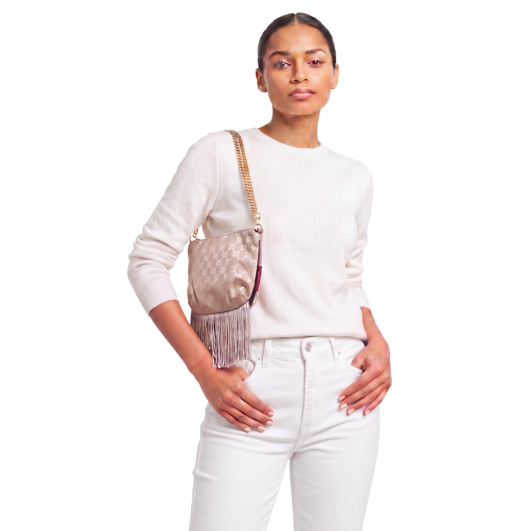 GG Metallic Vintage Scarf Crossbody Bag with Fringe