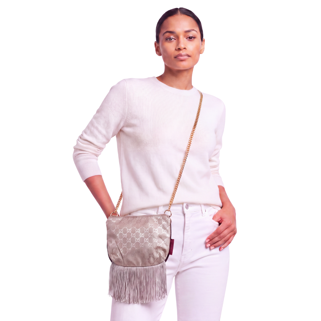 GG Metallic Vintage Scarf Crossbody Bag with Fringe