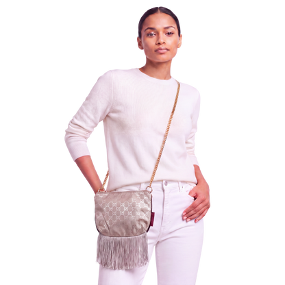 GG Metallic Vintage Scarf Crossbody Bag with Fringe