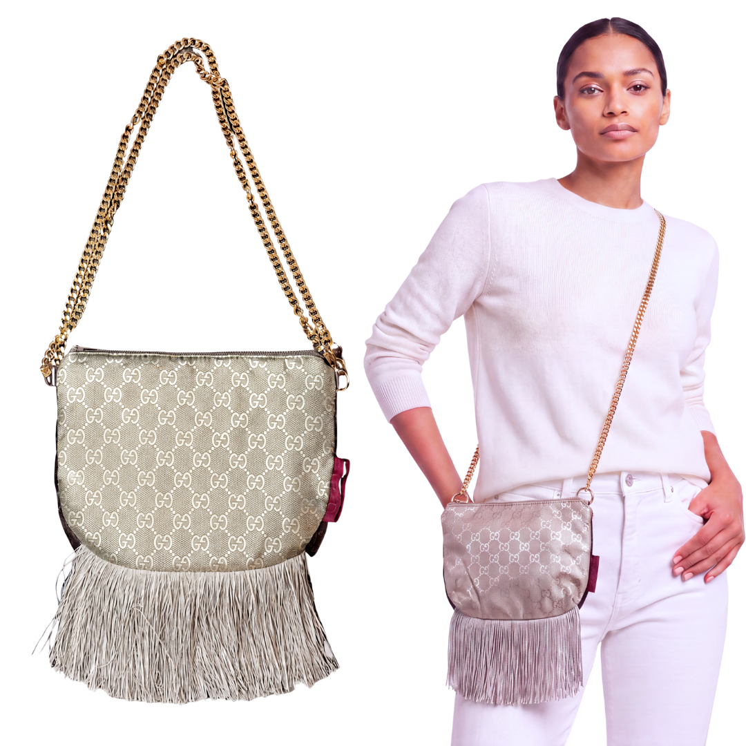 GG Metallic Vintage Scarf Crossbody Bag with Fringe